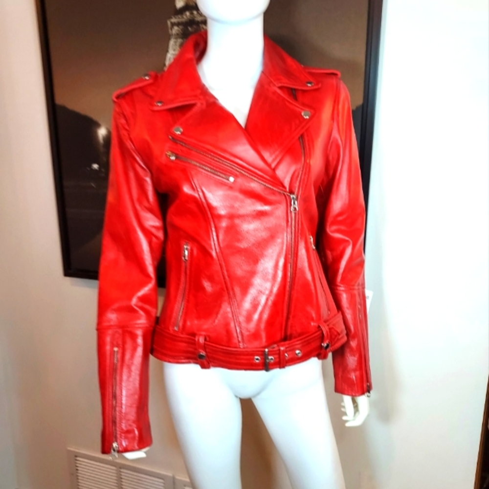 💯 Genuine Leather Biker Jacket. New with Tags!